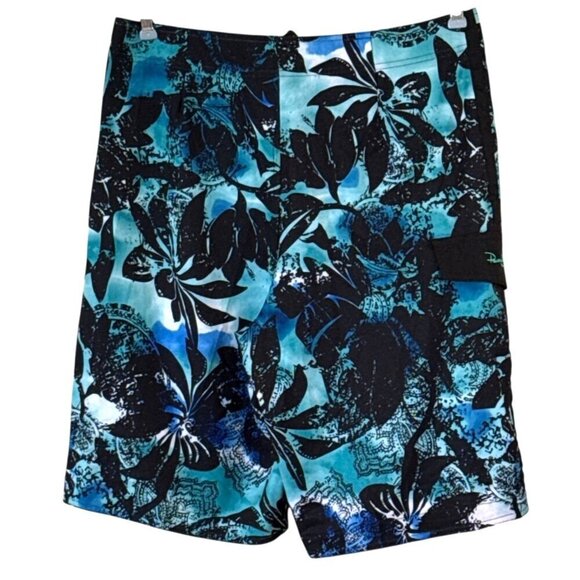 Panama Jack Men's Board Shorts Black Blue Tie Pockets Floral Swim Size 32 NWOT - Picture 2 of 6